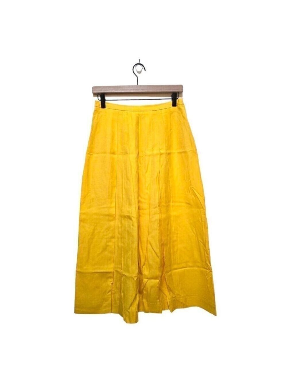 Jones New York Canary Yellow Linen Blend Pleated  A-Line Maxi Skirt Sz 10